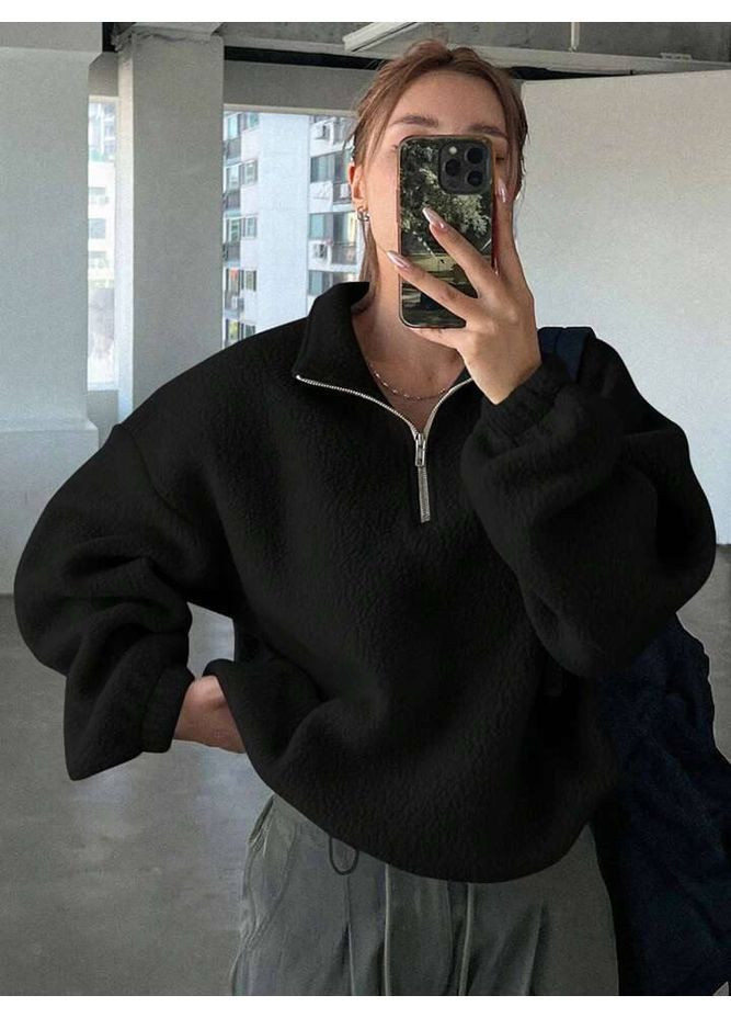 Чорний світшот жіночий Гермес однотонний блискавка (363186247)