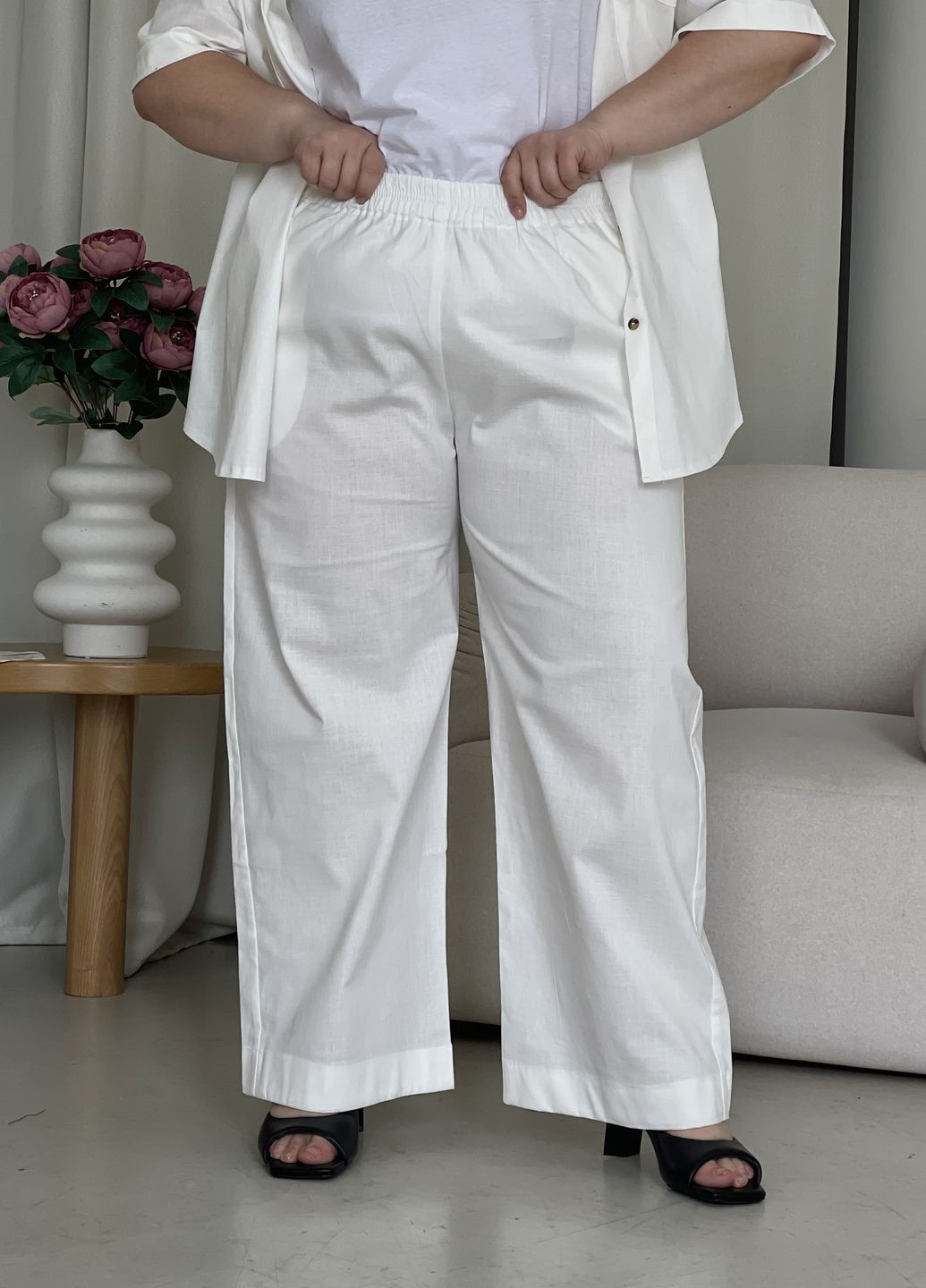 Белые классические, повседневный, кэжуал летние клеш, прямые, палаццо брюки Merlini