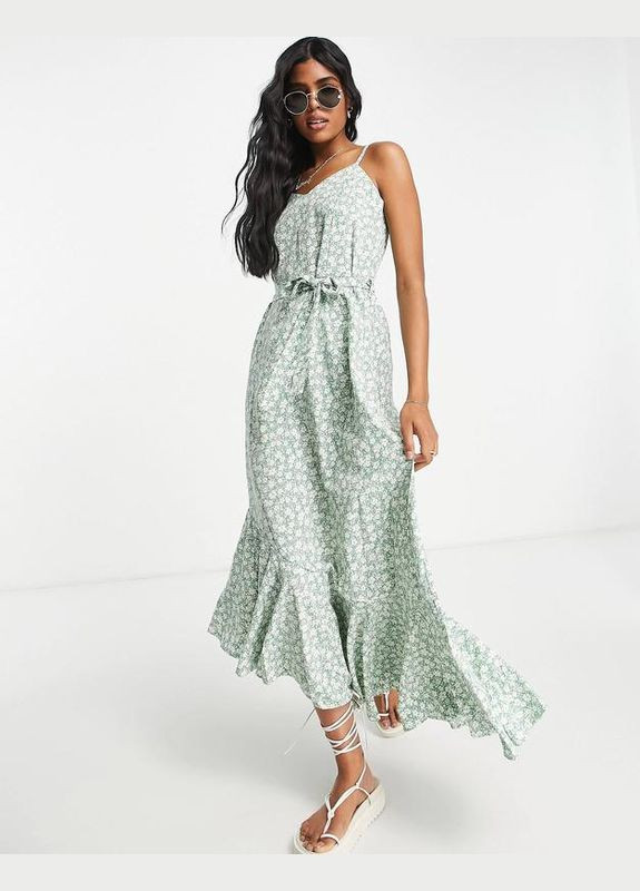 Зелена сукня міді у квітковий принт Qed London