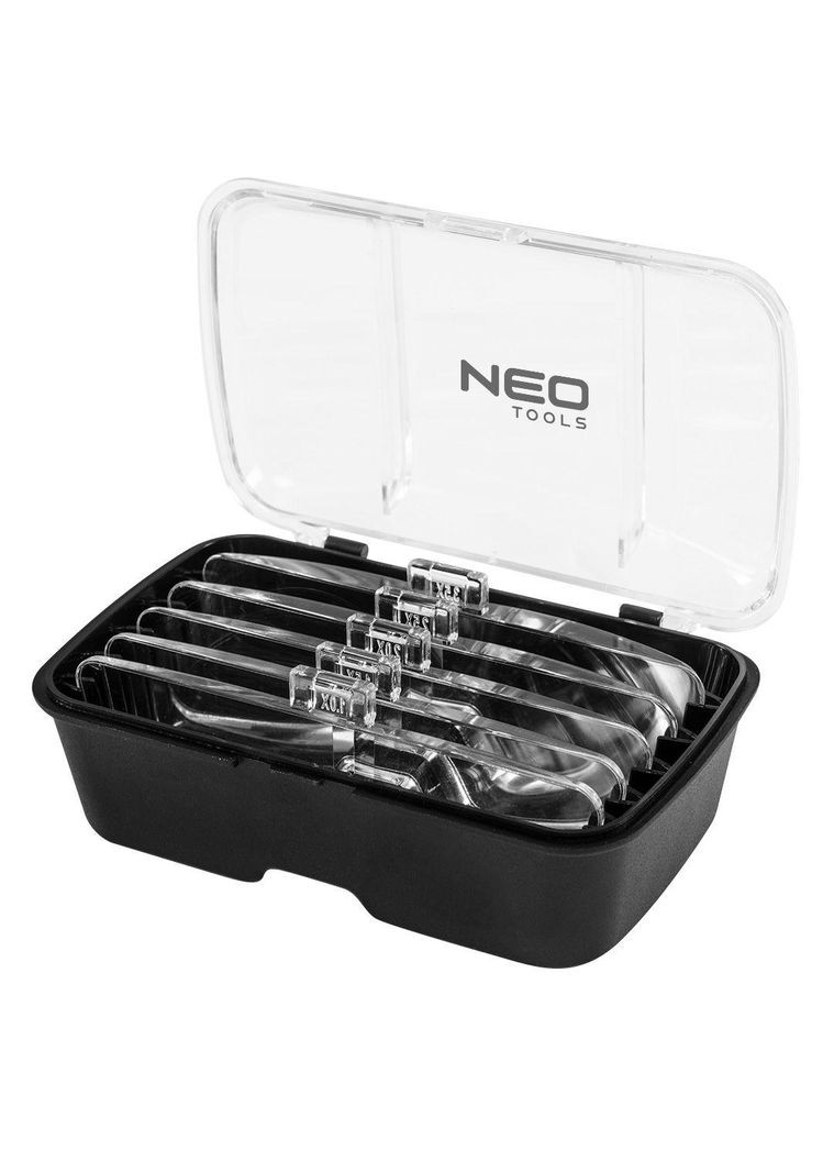 Збільшувальні лінзи з набором діоптрій 1x, 1.5 x, 2x, 2.5 x, 3.5х та підсвічуванням 2xLED, 5 лінз (06-130) Neo Tools (315402940)