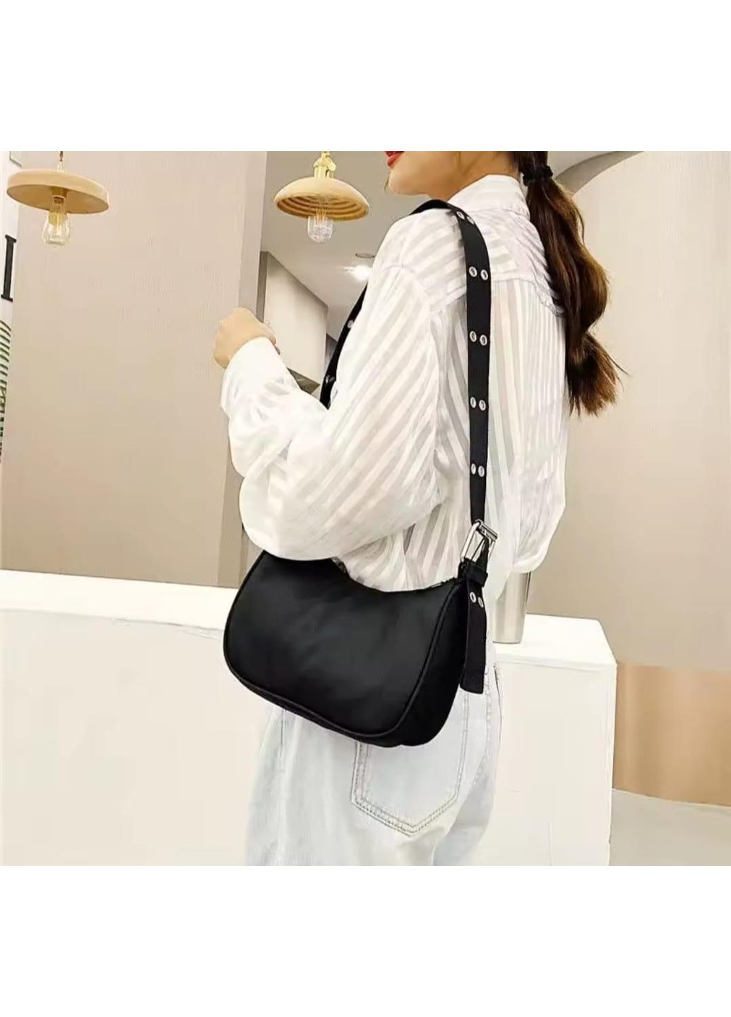 Жіноча нейлонова сумка через плече,сумка месенджер, body чорна Cross (365963640)