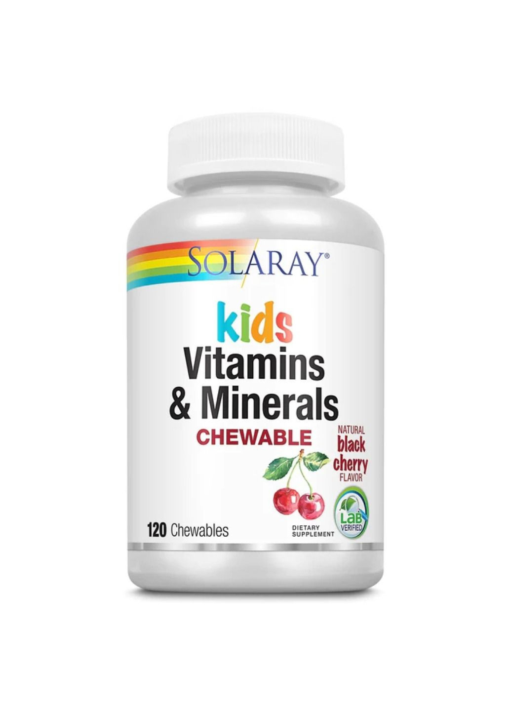 Комплекс витаминов Kids Vitamins & Minerals - 120 chewables Black Cherry Solaray (288677450)