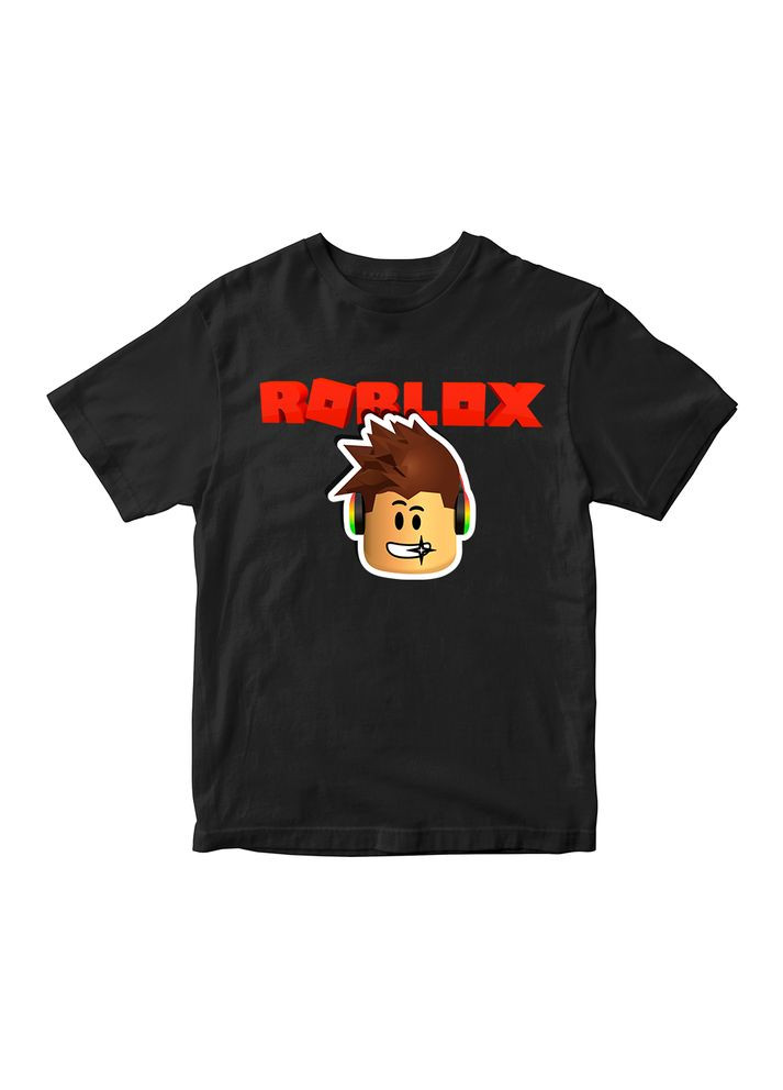 Чорна демісезонна футболка чорна з оригінальним принтом онлан гри roblox "обличчя персонажа роблокса roblox" Кавун футболка