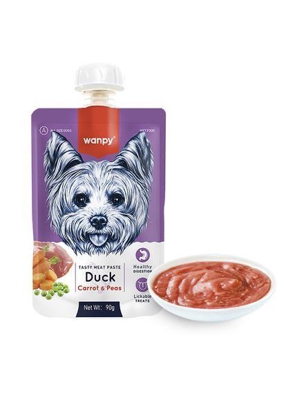 Лакомство кремсуп для собак Duck Carrot & Pea с уткой 90 г (6927749870210) Wanpy (293276940)