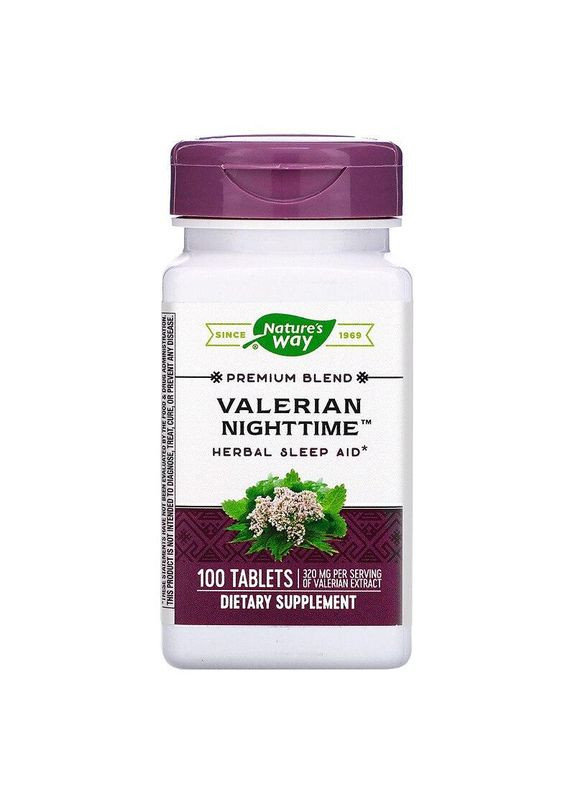 Валериана, Valerian Nighttime,, без привкуса, для сна, 100 таблеток Nature's Way (351384835)
