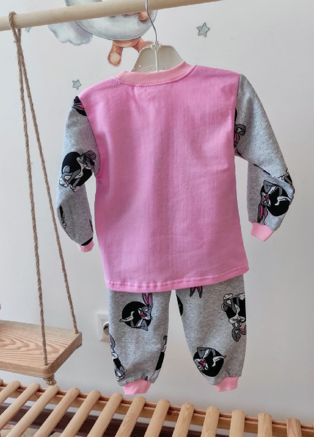 Комбінована всесезон піжама для дівчаток тепла з начосом лонгслів + брюки No Brand