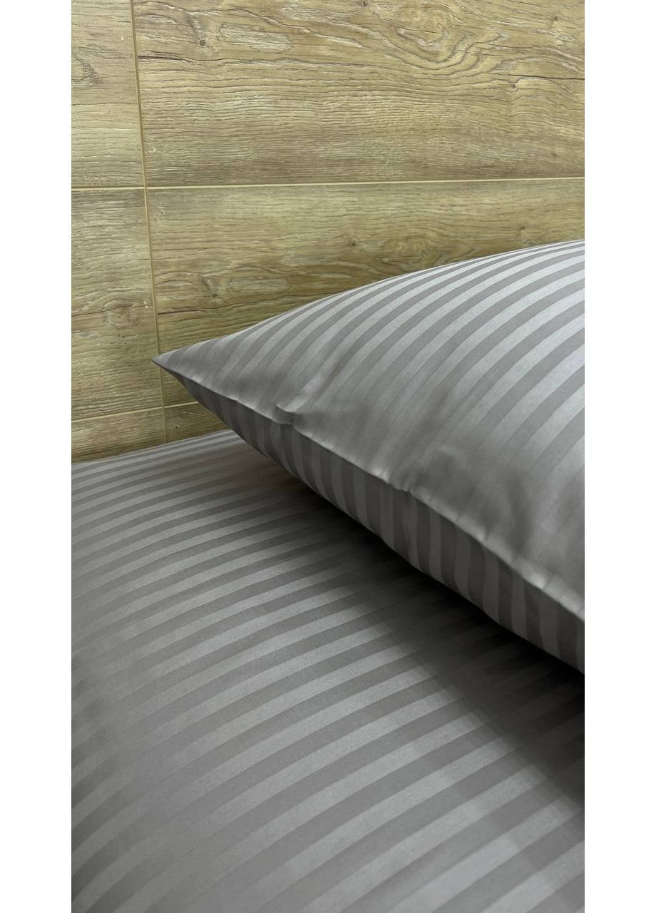 Комплект постельного белья двуспальный No Brand сірий страйп (370864751)