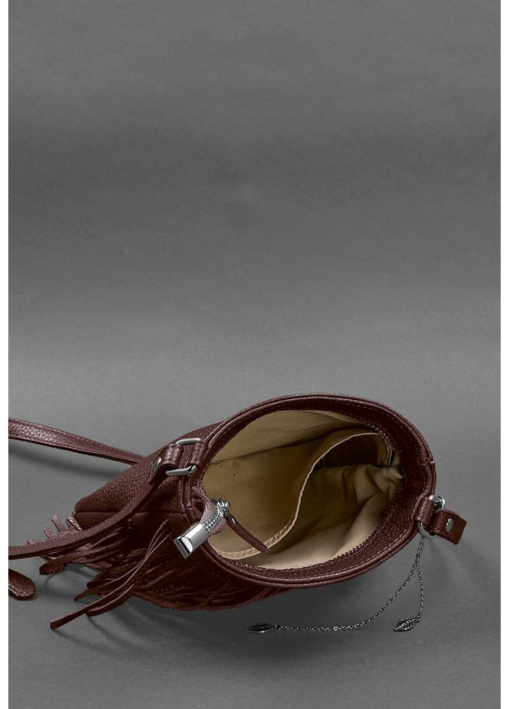 Шкіряна жіноча сумка з бахромою міні-кроссбоді Fleco бордова BlankNote кросс-боди (348359313)