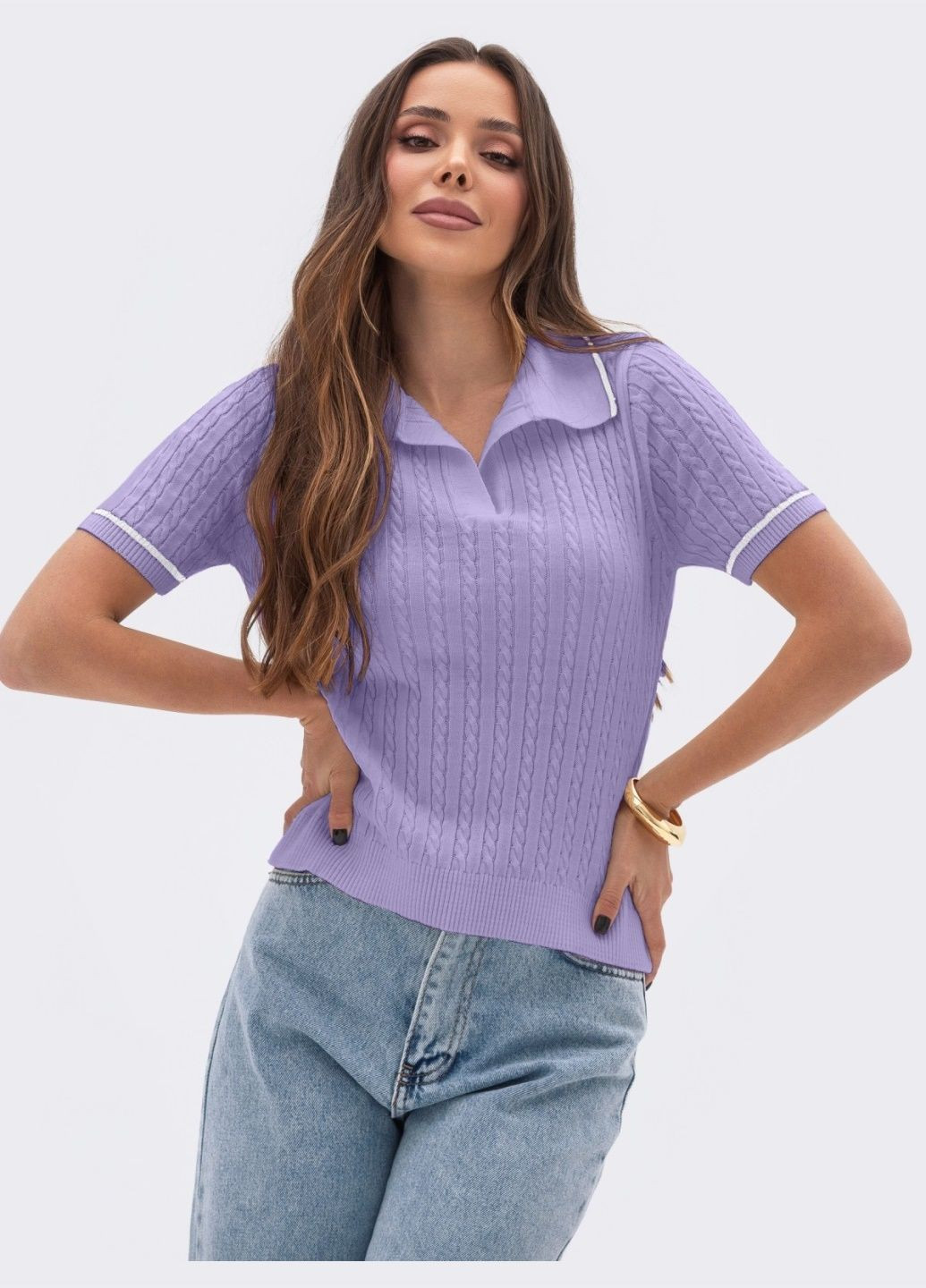 футболка бузкового кольору з дрібними косами Dressa - (332052097)