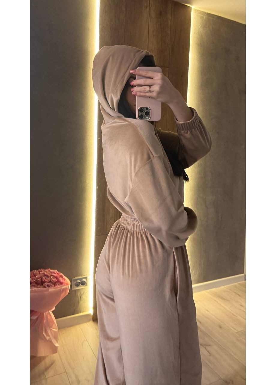 Женский свободный комбинезон с капюшоном KaraMix комбинезон-брюки однотонный бежевый повседневный велюр