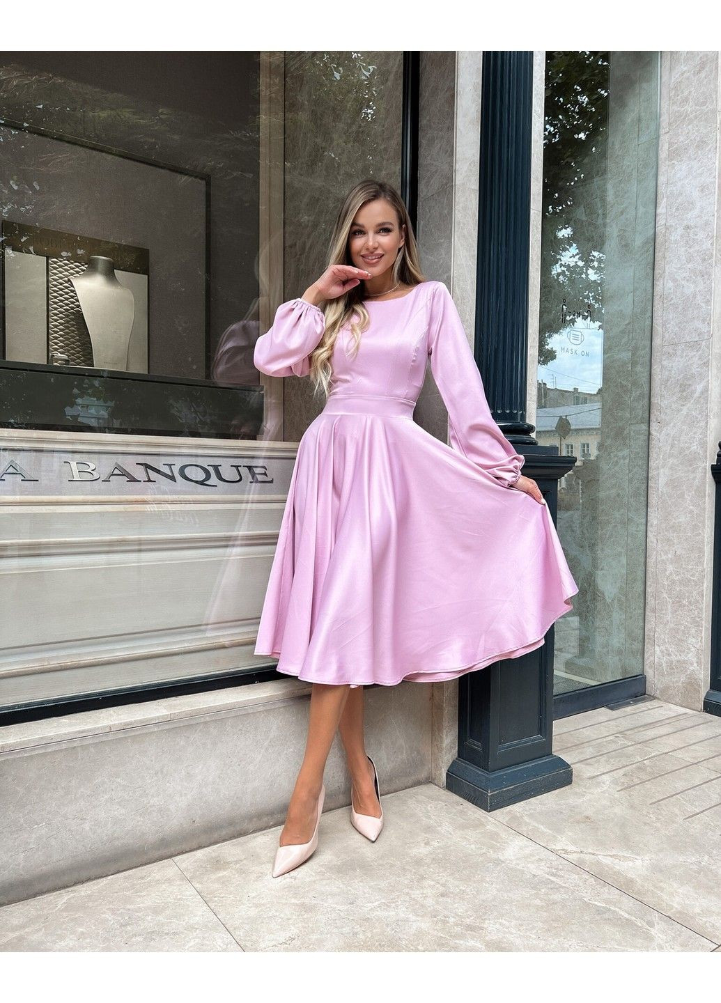 Лавандовое коктейльное платье атлас шелк 22070 фрезово Tanita-Romario