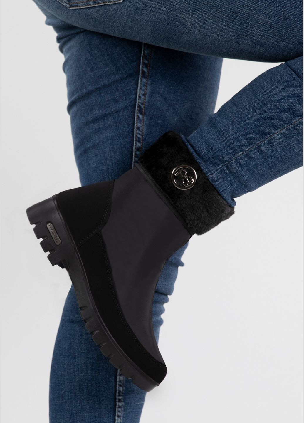 Дутики жіночі з каблуком на хутрі чорні (3404) Progress (312345161)