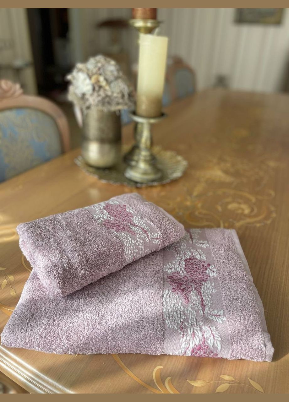 Полотенце махровое 70х140 гладкокрашенное бордюр Мимоза сиреневое Катруся однотонный сиреневый