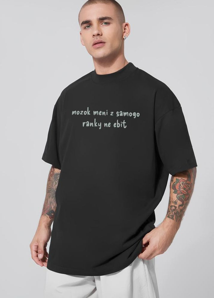 Чорна футболка з мерчем базова стильна оверсайз модна легка No Brand