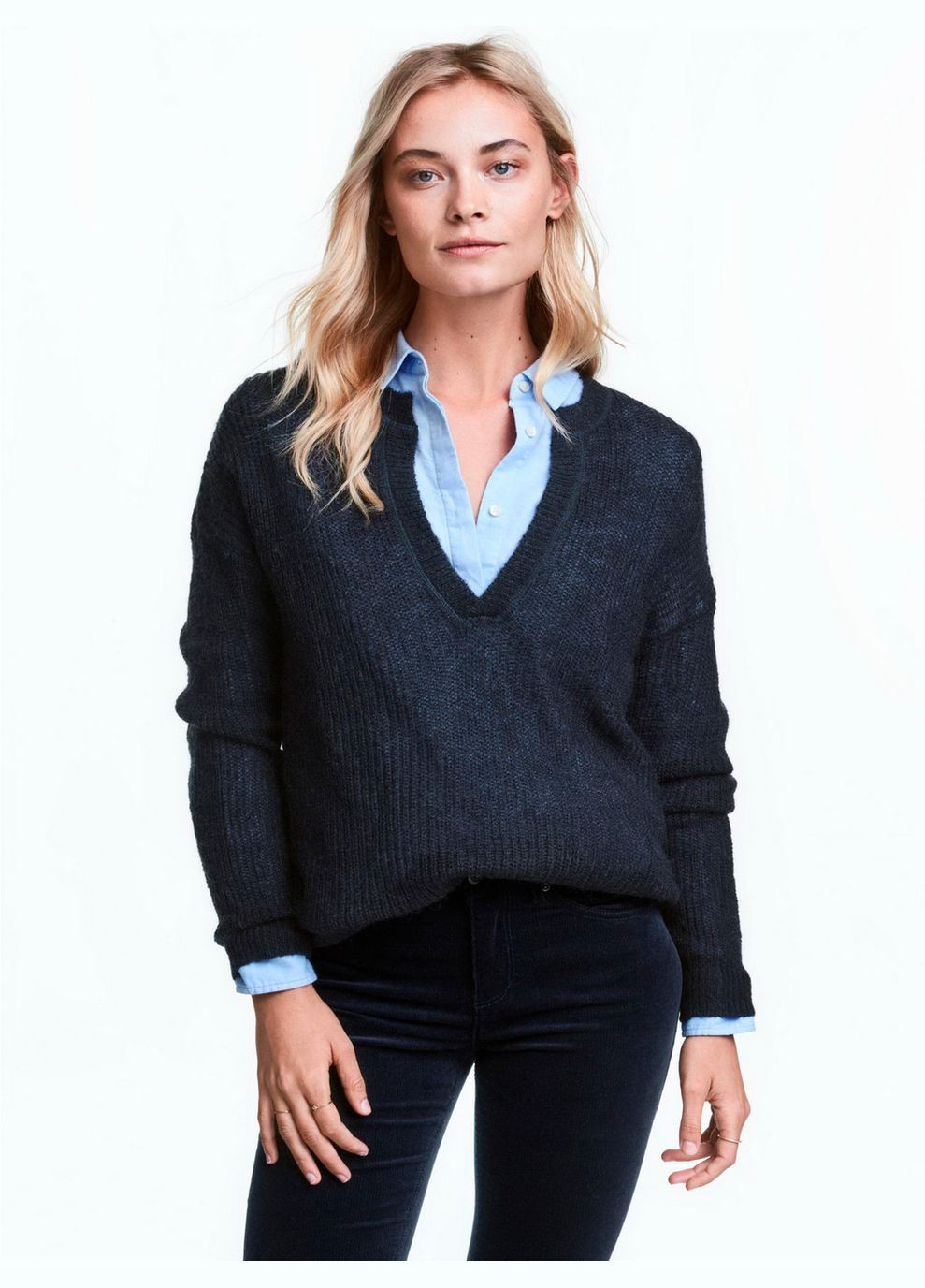 Темно-синий демисезонный пуловер в составе с мохером H&M