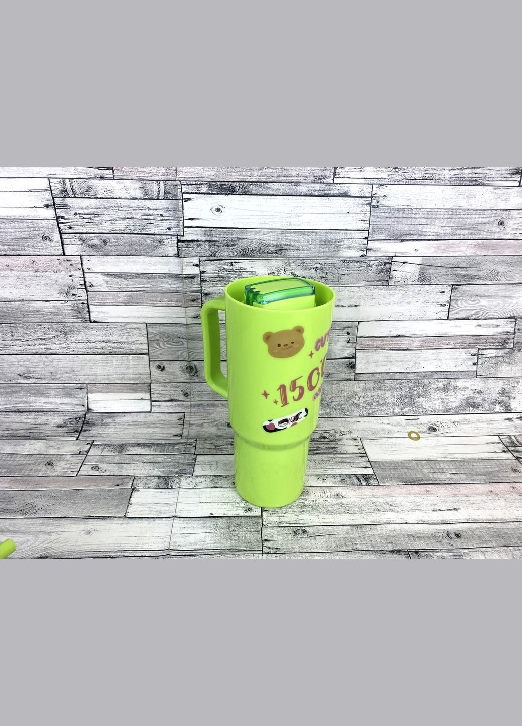 Большая кружка с ручкой и трубочкой + спортивная бутылка с трубочкой + бутылка с крышкой набор 3 в 1 салатовый No Brand 3850 (314497236)