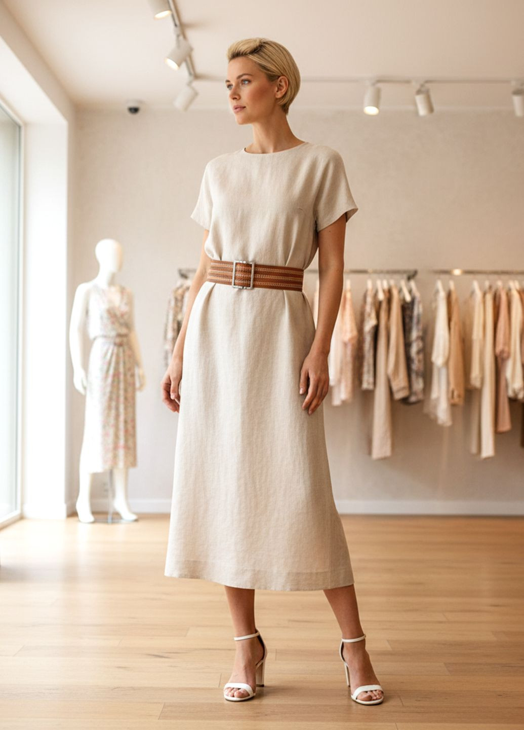 Широкий жіночий шкіряний пояс Темно-бежевий Manufac (363261820)