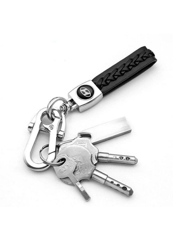 Брелок для автокерок (натуральна шкіра, універсальне кріплення, чорний) Hyundai (360949561)