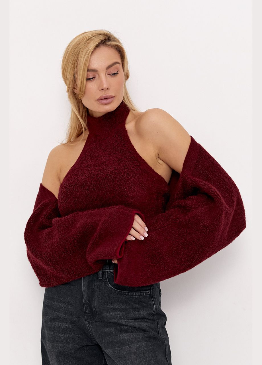 В'язаний комплект з балеро та топом під шию - бордо Lurex (317233797)