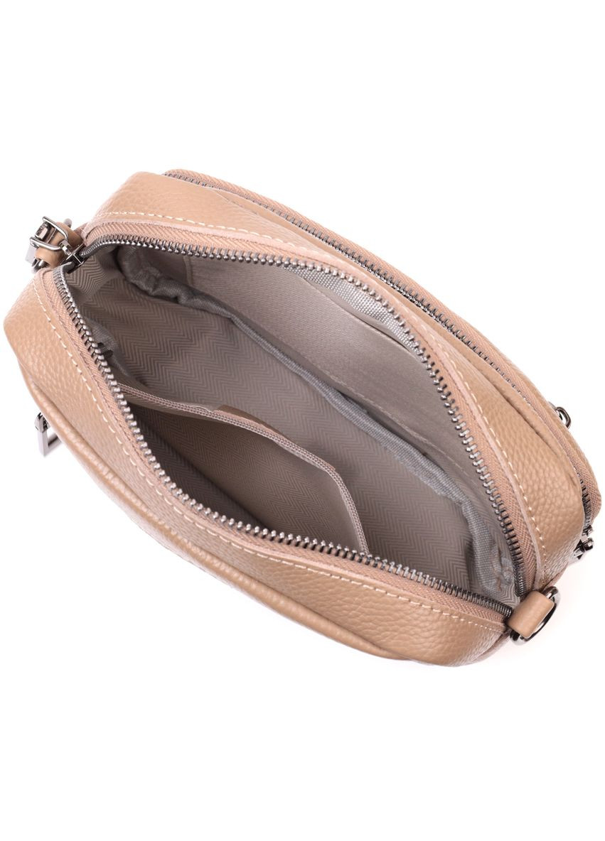 Практична жіноча кроссбоді з накладною кишенею з натуральної шкіри бежева 22638 Vintage (329195464)