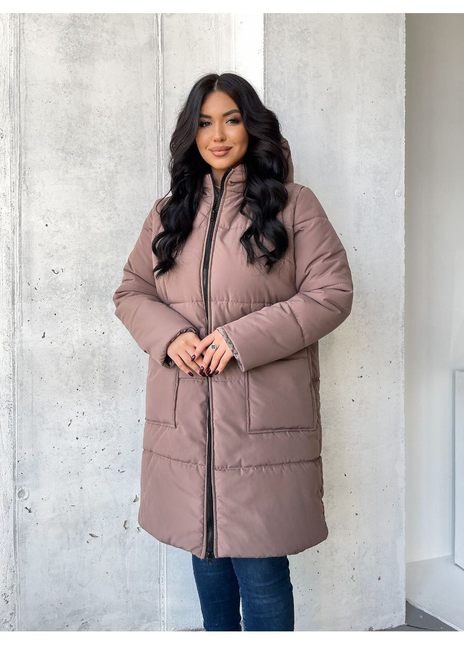 Светло-коричневая зимняя зимнее пальто из водоотталкивающей плащевки эмми — замеры в описании. куртка-пальто GD/GL Модний простір