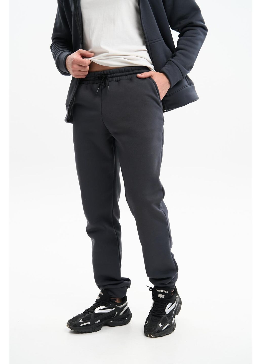 Чоловічий теплий спортивний костюм Великого розміру на блискавці з тринитки на флісі, графіт No Brand (365830125)