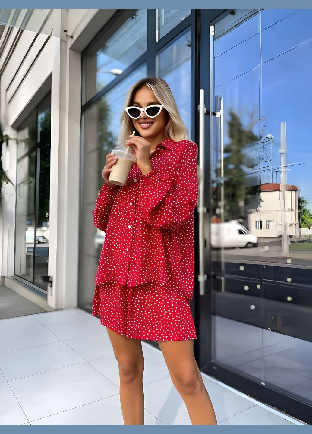 Жіночий літній червоний костюм сорочка оверсайз і шорти шортики віскоза літо No Brand (333143202)