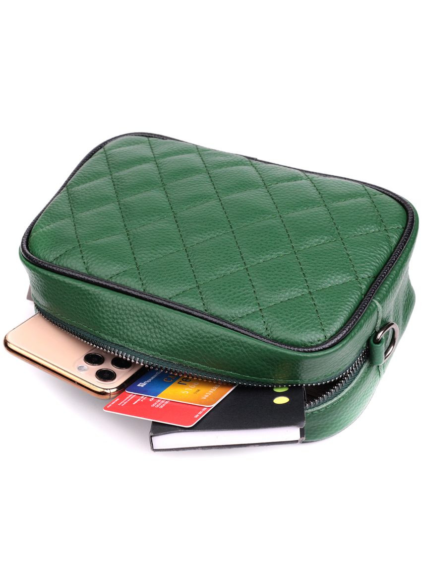 Стьобана жіноча сумка з натуральної шкіри зелений 22857 Vintage (329197726)