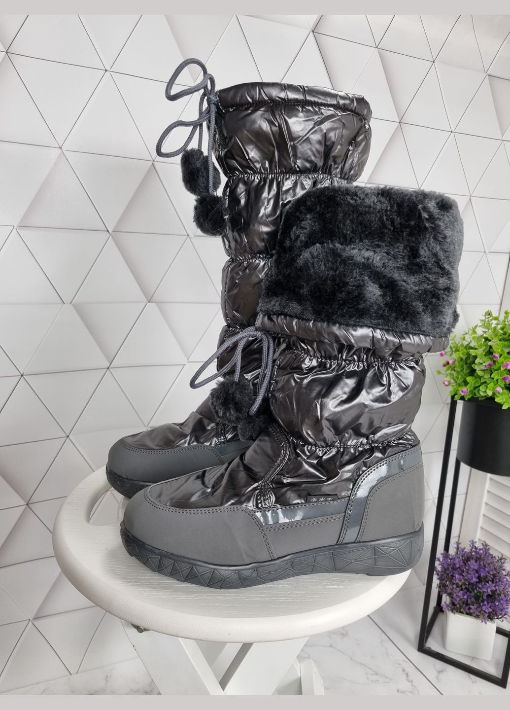 Дутики чоботи високі зимові бронзові з помпонами (24,5 см) sp-2848 No Brand (289728520)