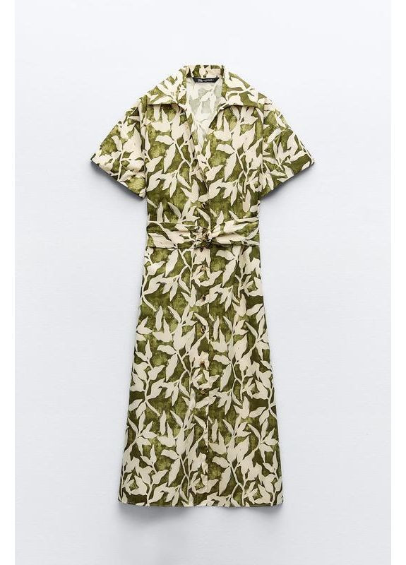 Зелена поплінова сукня міді в квіти Zara