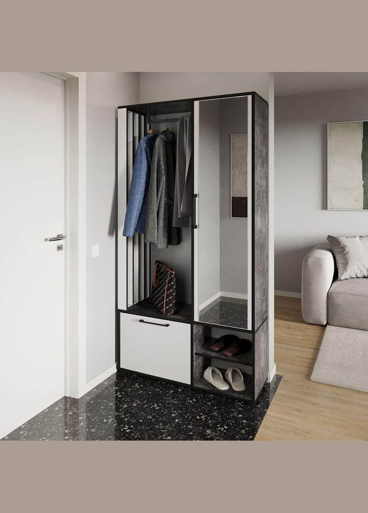 Современная прихожа с зеркалом, дверцей и штангой для одежды от KO-0003 MORELI (361035085)