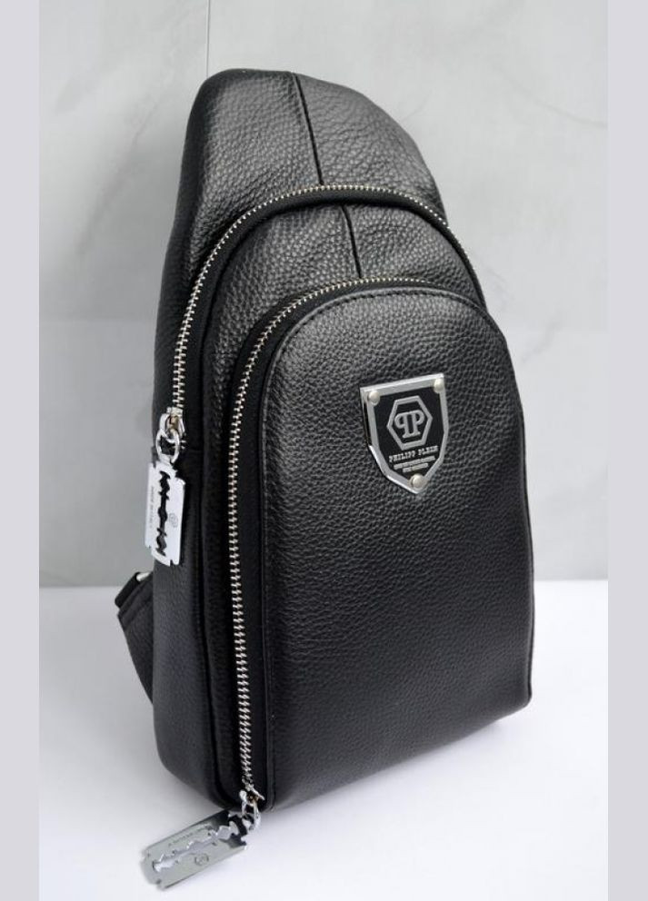 Чоловіча шкіряна сумка слінг через плече чорна No Brand (328916853)