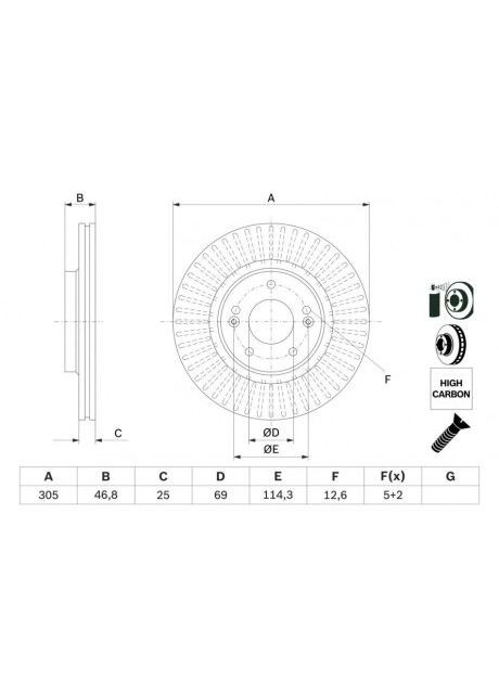Диск гальмивний (передний) Hyundai Tucson/ I30/ Kia Ceed/Sportage 15- (305x25) 0 986 479 E42 UA63 Bosch (366139669)