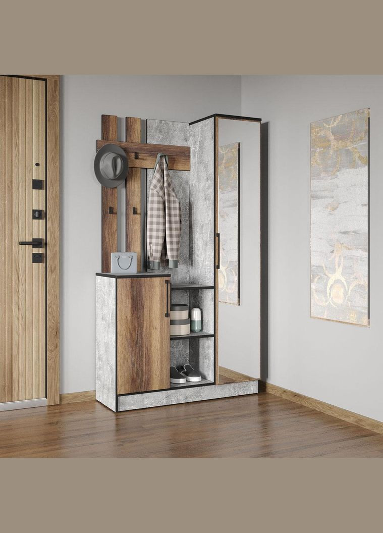 Стильная прихожая с зеркалом, дверцей и крючками для одежды от KO-0004 MORELI (361035214)