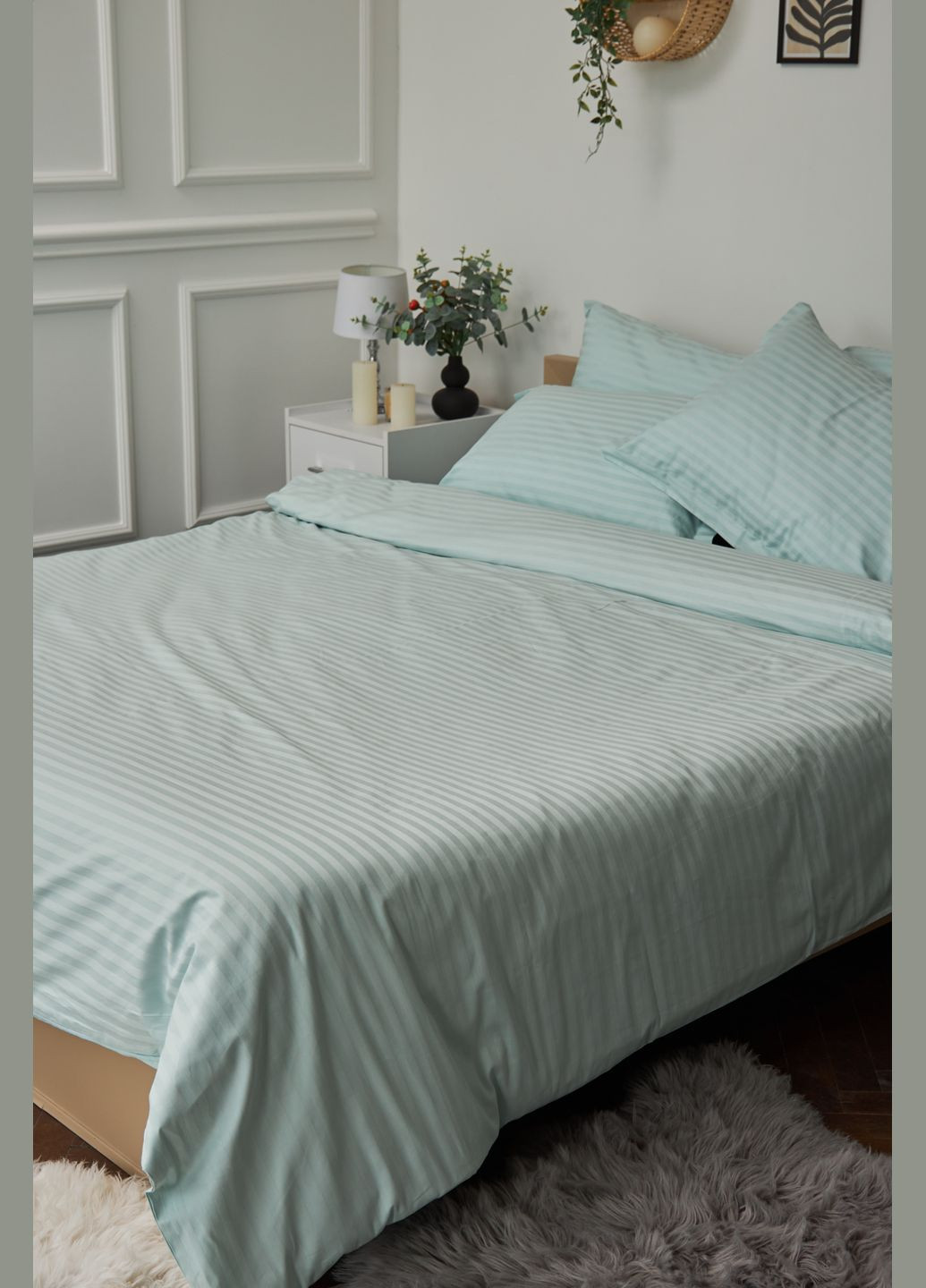Комплект постільної білизни двоспальний 175х210 наволочки 2х40х60 Satin Stripe (MS-820000600) Moon&Star Stripe Mint (284416098)