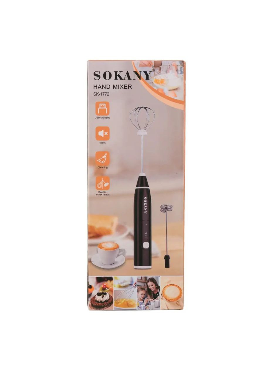 Вспенитель молока Sokany SK-1772 капучинатор электрический портативный 2 насадки USB 1200 мАч No Brand (347302795)