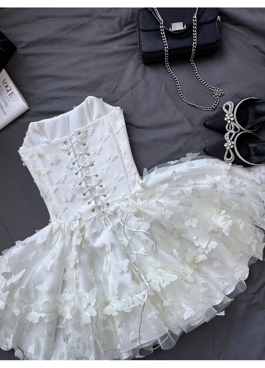 Молочна святковий, вечірня, кежуал жіноча сукня з корсетом No Brand однотонна