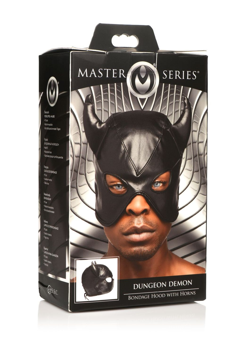 Маска з рогами : Dungeon Demon Bondage Mask with Horns, чорна Master Series (335387270)