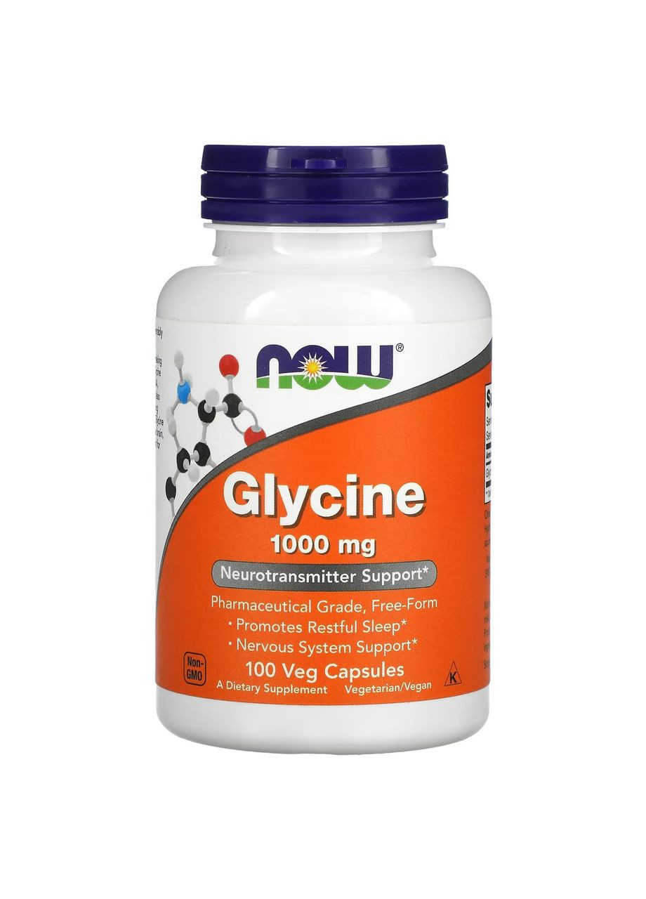 Гліцин 1000 мг Glycine амінокислота для підтримки нервової системи 100 рослинних капсул Now Foods (265229764)