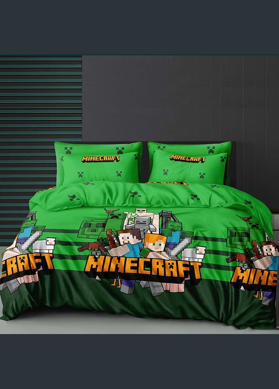 Постельное белье MINECRAFT зелений Бязь Двуспальное на резинке MERISET (335051967)