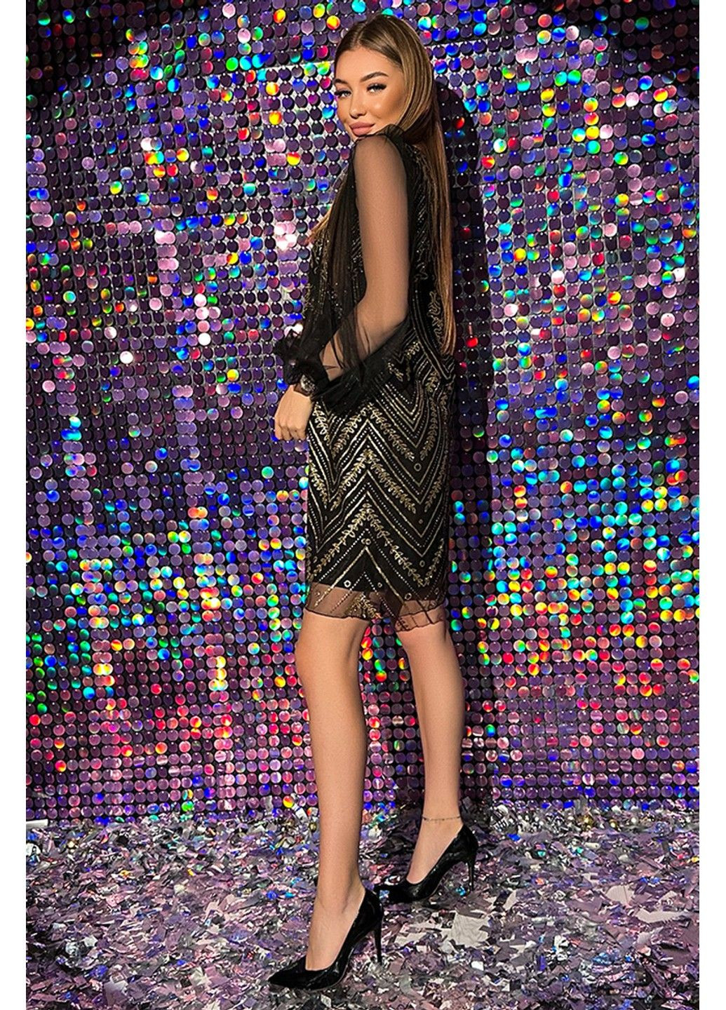 Золотой коктейльное платье глиттер сетка 23101 золотое Tanita-Romario