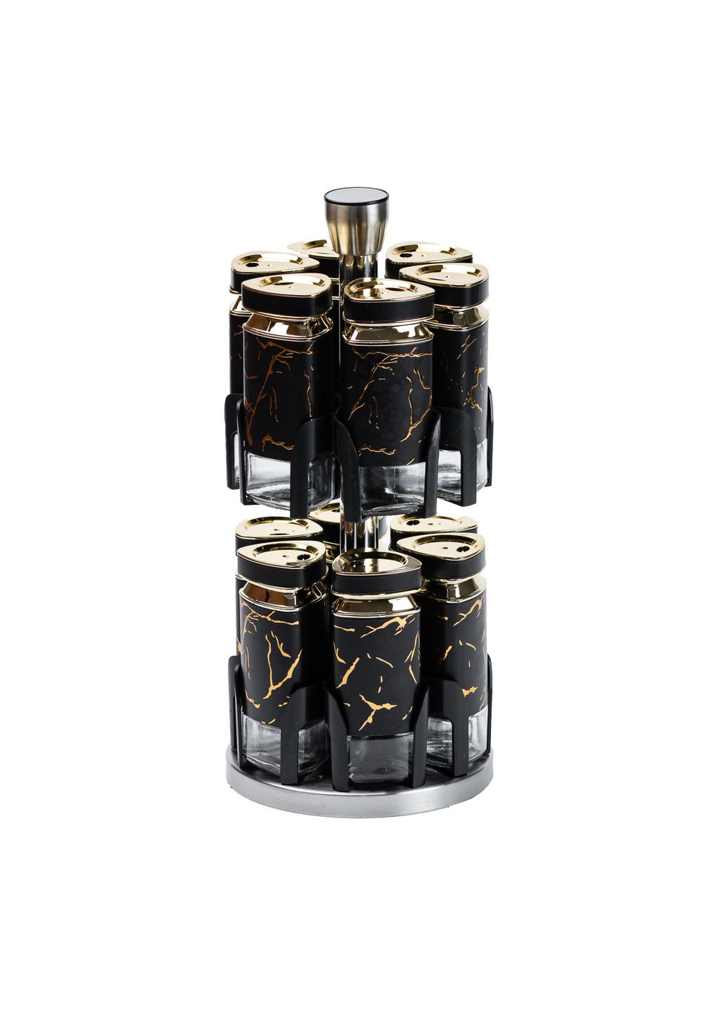 Набор емкостей для специй на подставке 12 баночки по 120 мл, черный мрамор TS Kitchen (328604139)