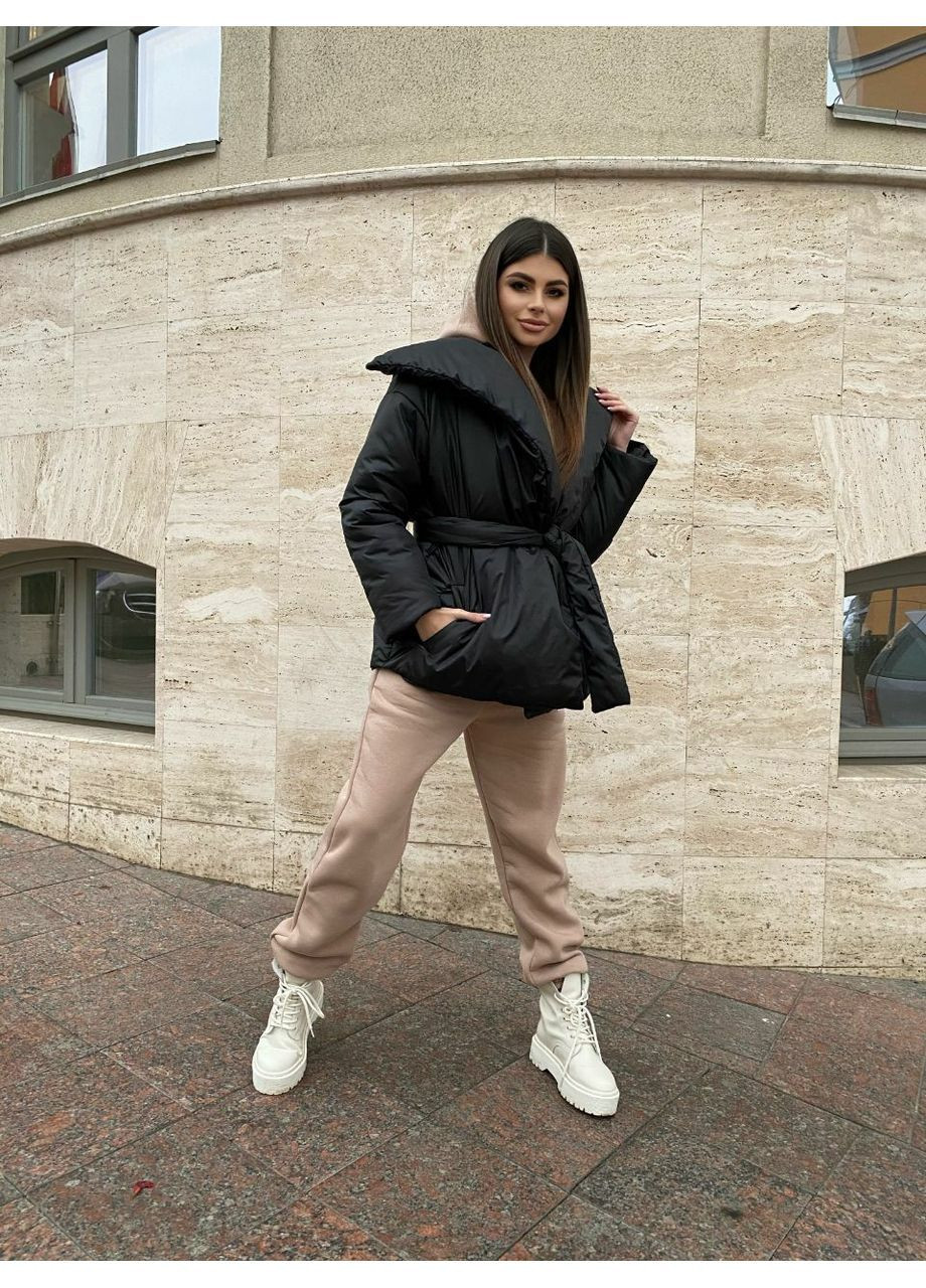 Чорна зимня куртка жіноча куртка-ковдра KaraMix