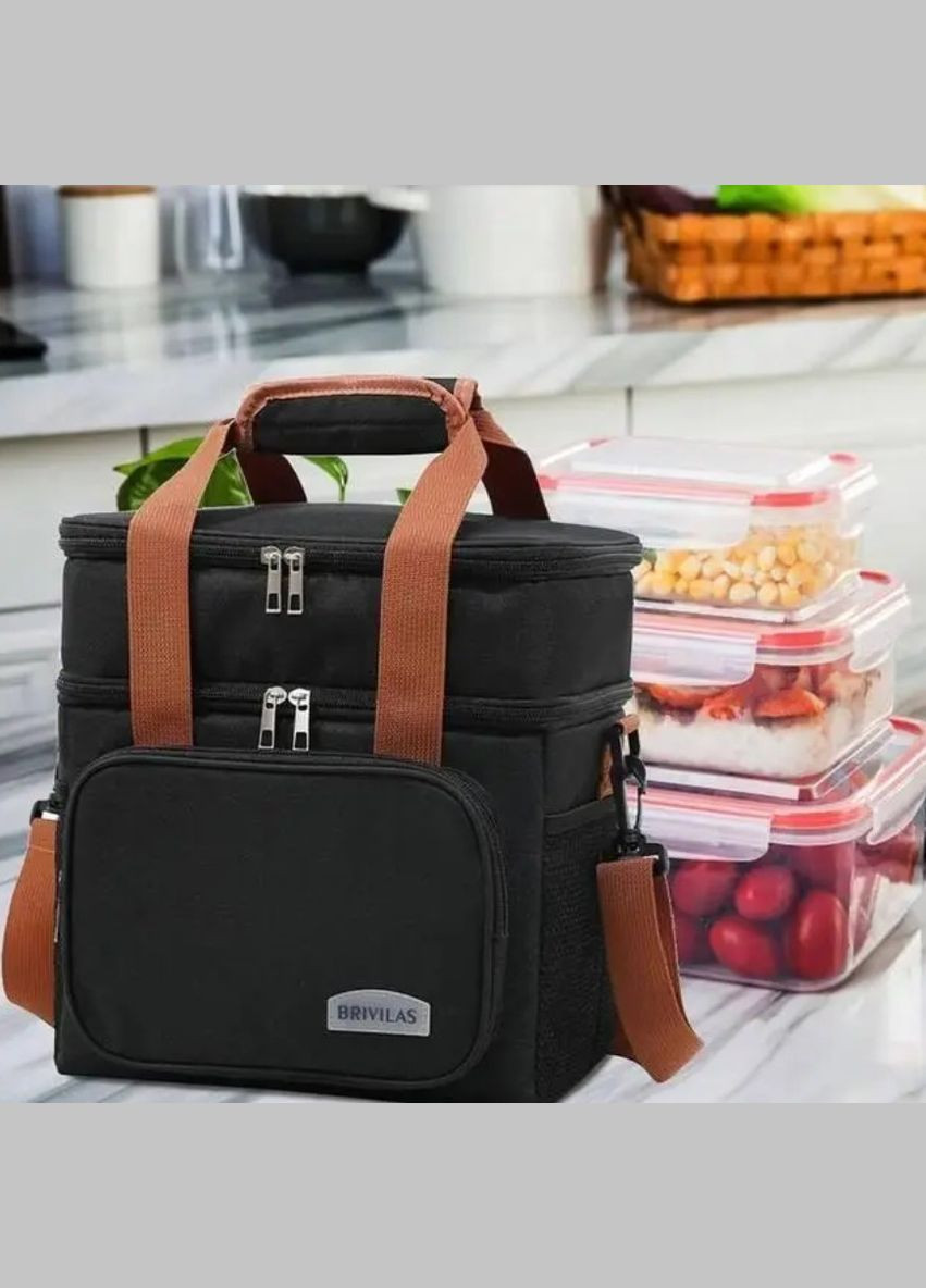 Сумка-холодильник маленькая 26х25х18 см на 12 л термосумка на 2 отделения с ручкой через плечо Черная No Brand (331146086)