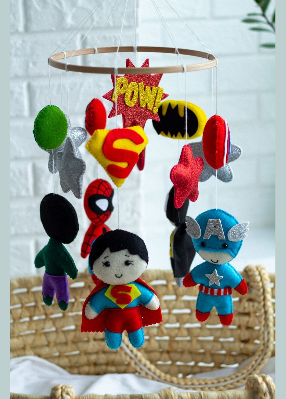 Детский мобиль на кроватку для младенцев WooolyWool «Супер-герои» No Brand (342757893)
