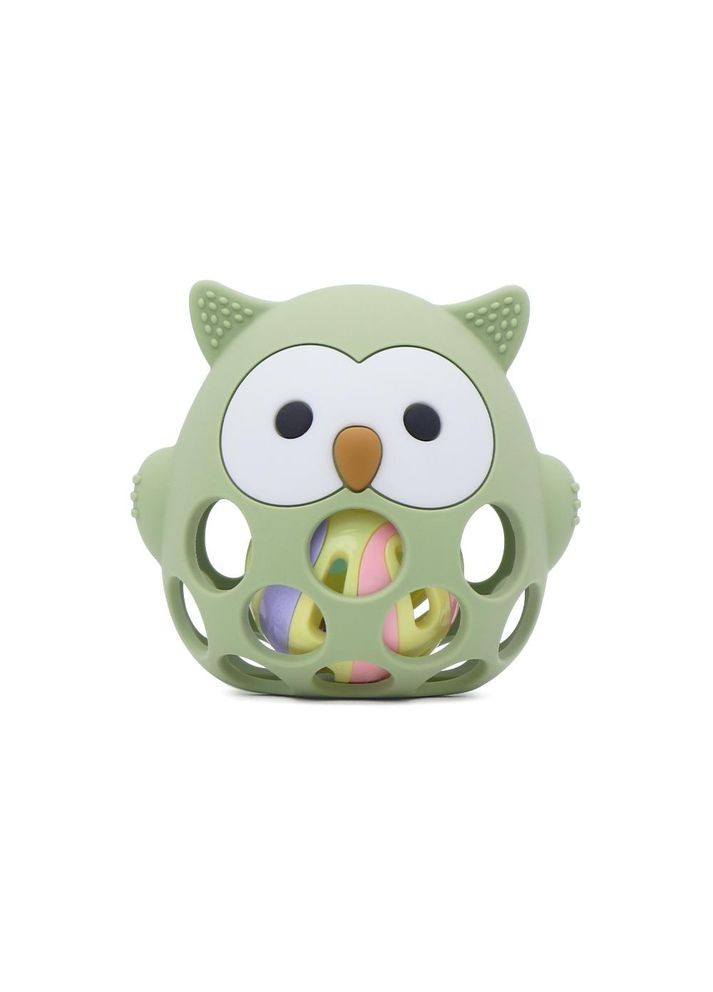 Силиконовый прорезыватель-погремушка Сова оливковый 2 в 1 Cheeks (350315143)