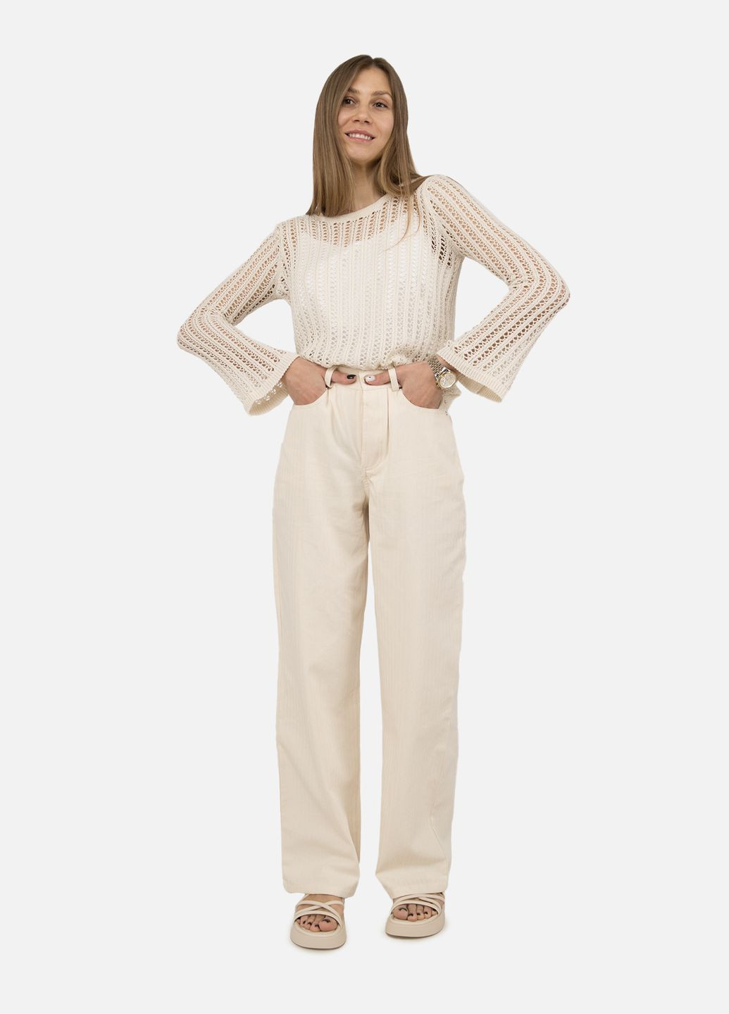 Жіночі штани колір бежевий ЦБ-00250951 Reyon (306712781)