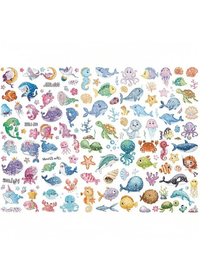 Набір дитячих блискучих тимчасових тату «Морські тварини» kids-tatto-see-set10 Fresh Tattoo (316265443)
