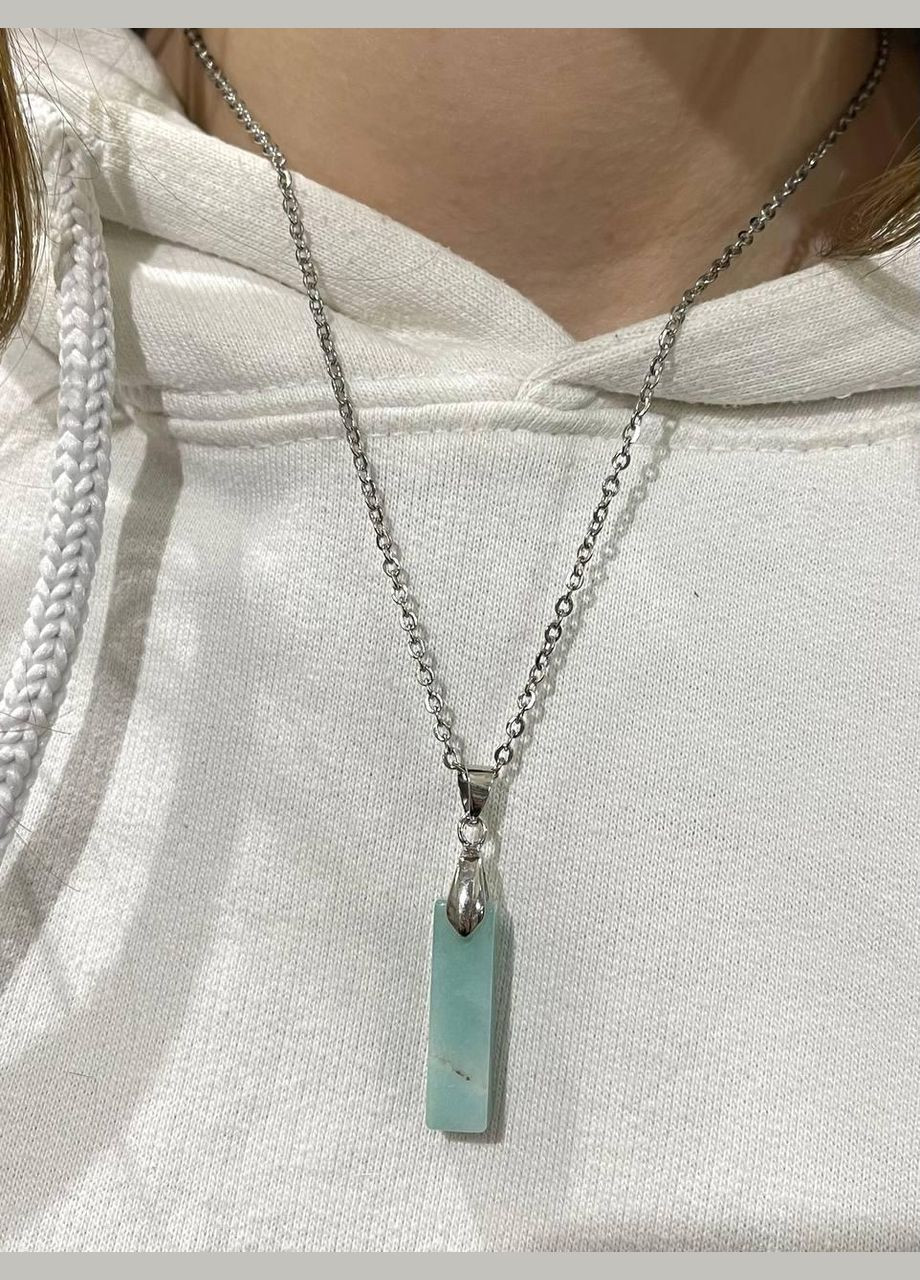 Кулон талісман з натуральним каменем Амазоніт прямокутної форми на шнурку в подарунковій коробці АТМ (331291781)