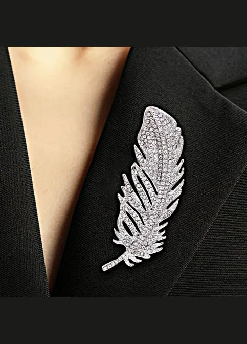 Брошка Серебристое перо в стразах No Brand (329184910)